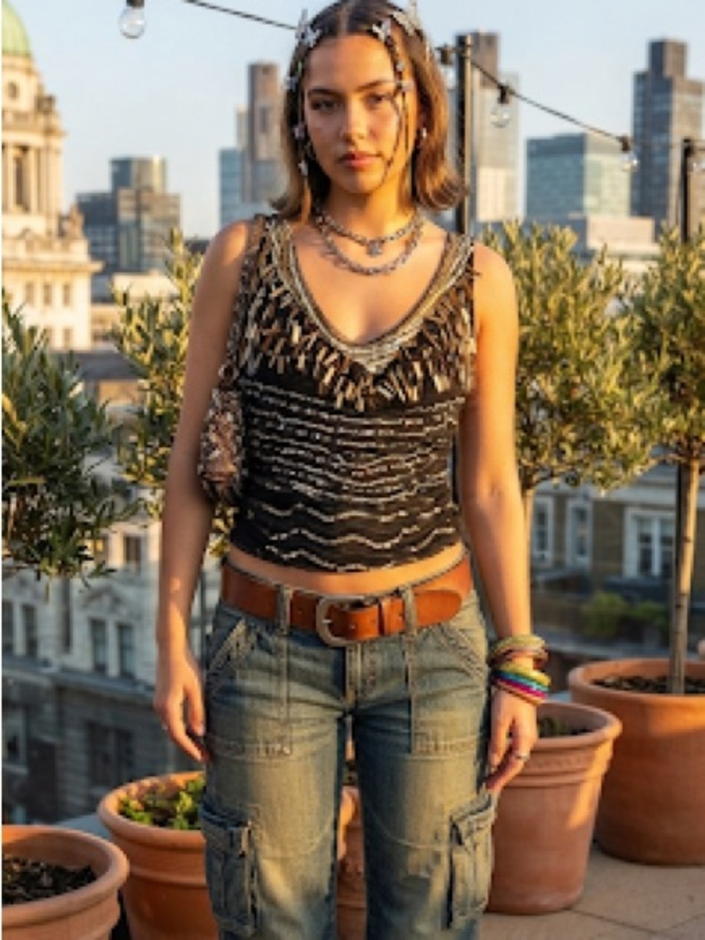 Faust Y2k Black and Gold Embellished Mesh Blouse S1